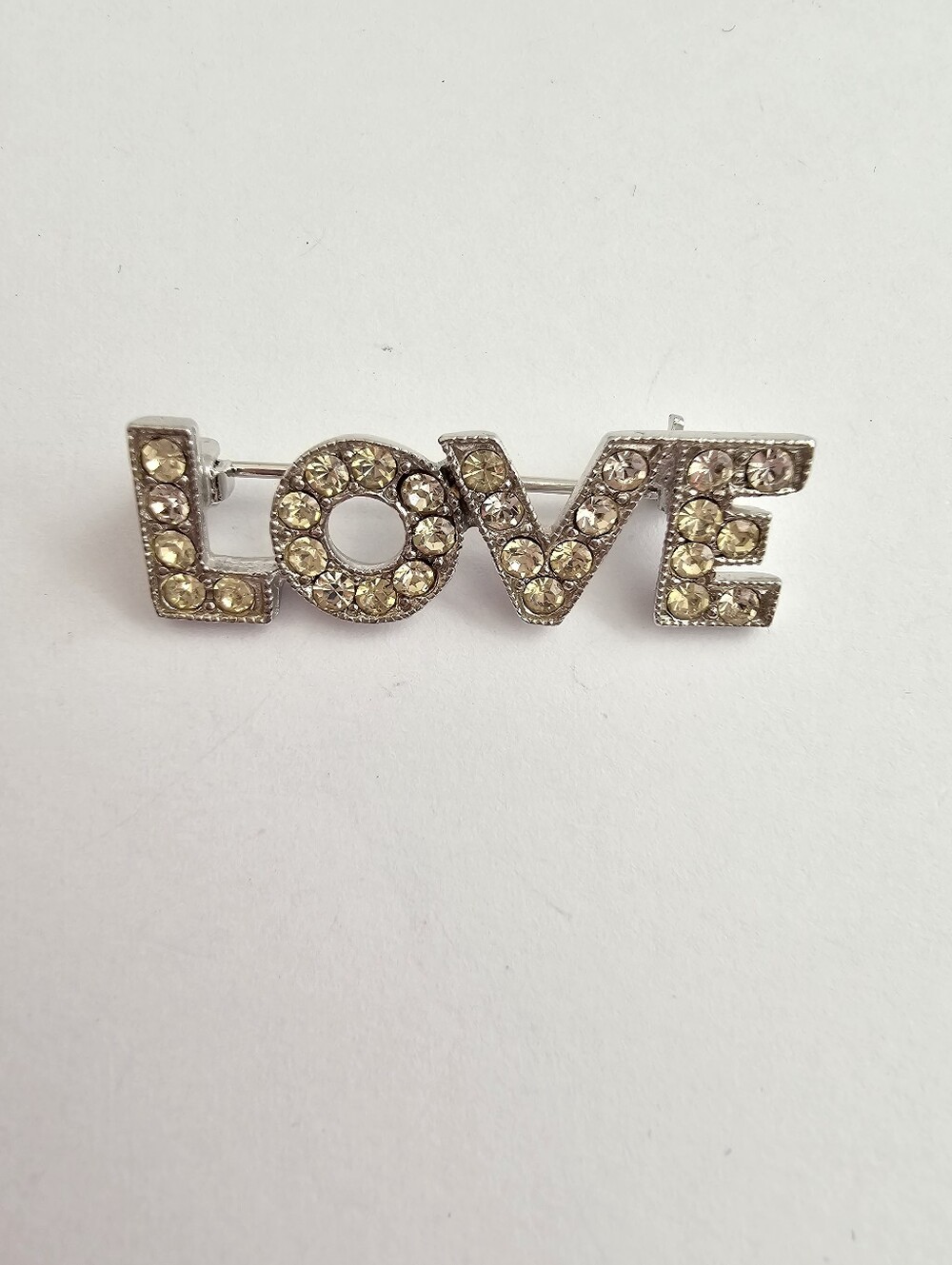Vintage Signed Eisenberg Rhinestone LOVE Brooch Pin Silver Tone MCM